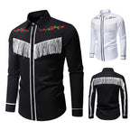 Herren elegante Westernbluse mit Fransen und bestickten Motiven