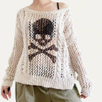 Damen Oversized Strickpullover mit kreativem Lochmuster und Anker-Design R&B