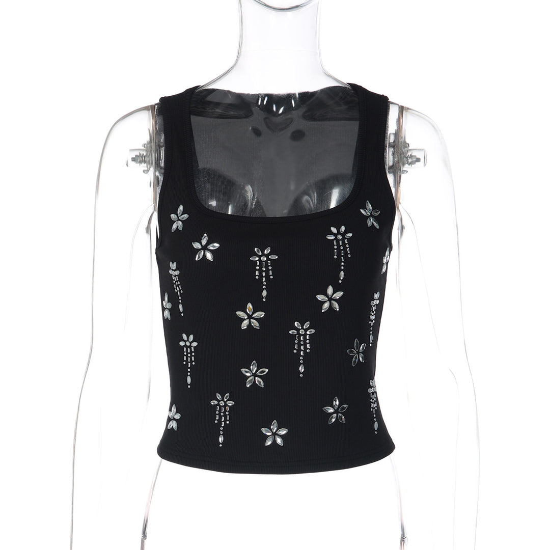 Damen Elegantes Cropped Top mit floralen Strassdetails R&B