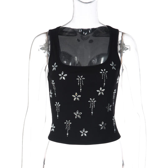 Damen Elegantes Cropped Top mit floralen Strassdetails R&B