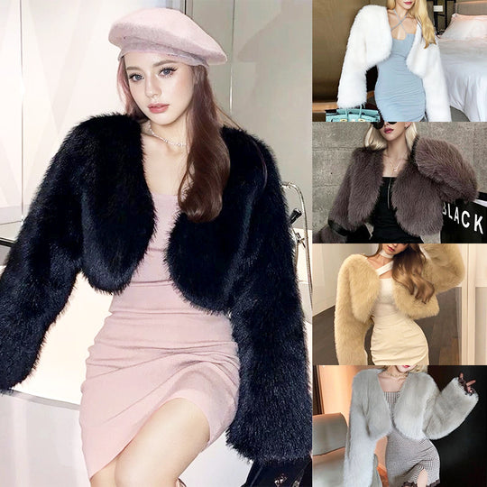 Damen Flauschige Schulterjacke mit weit geschnittenen Ärmeln R&B