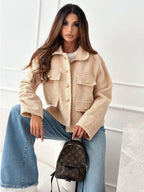 Damen Trendige Bouclé-Jacke mit goldenen Knöpfen und praktischen Taschen R&B