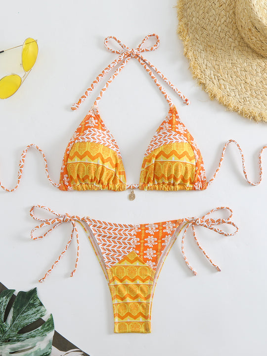 Damen Triangel-Bikini-Set mit verspieltem Blumenmuster R&B