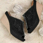 Damen Wedge-Pantoletten mit modischem Jeans-Design R&B