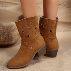Damen Stiefeletten mit modischem Sternenmuster und komfortablem Blockabsatz R&B