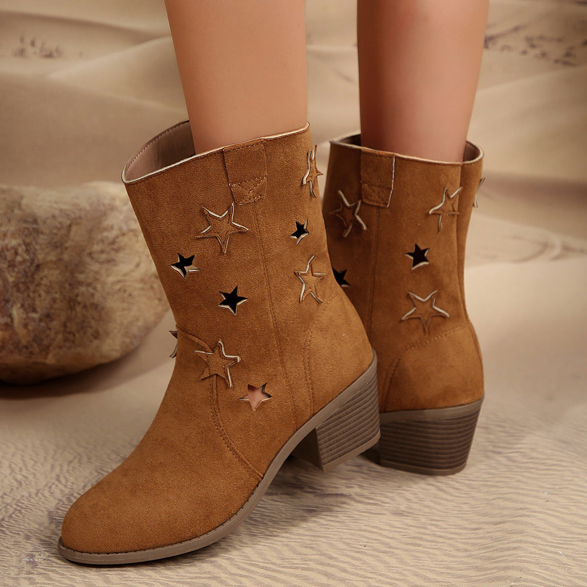 Damen Stiefeletten mit modischem Sternenmuster und komfortablem Blockabsatz R&B