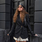 Damen Eleganter Blazer mit asymmetrischer Silhouette und goldenen Knopfdetails R&B