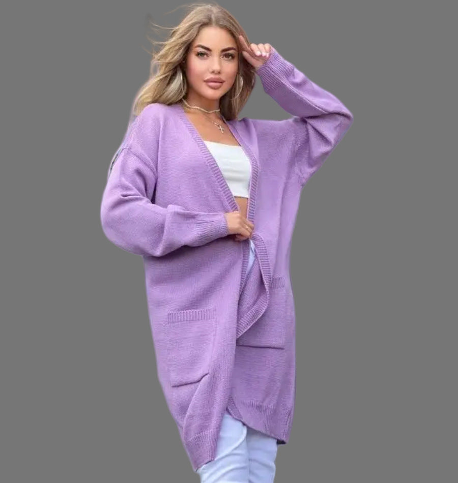 Damen Grobstrick-Cardigan mit großzügigen Taschen und offenem Schnitt R&B