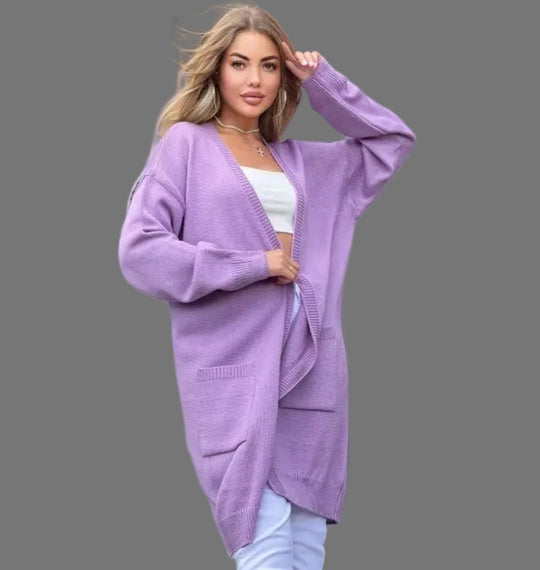 Damen Grobstrick-Cardigan mit großzügigen Taschen und offenem Schnitt R&B