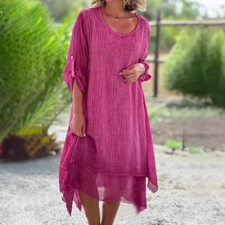 Damen lässiges Sommerkleid mit asymmetrischem Saum und luftigen Ärmeln R&B