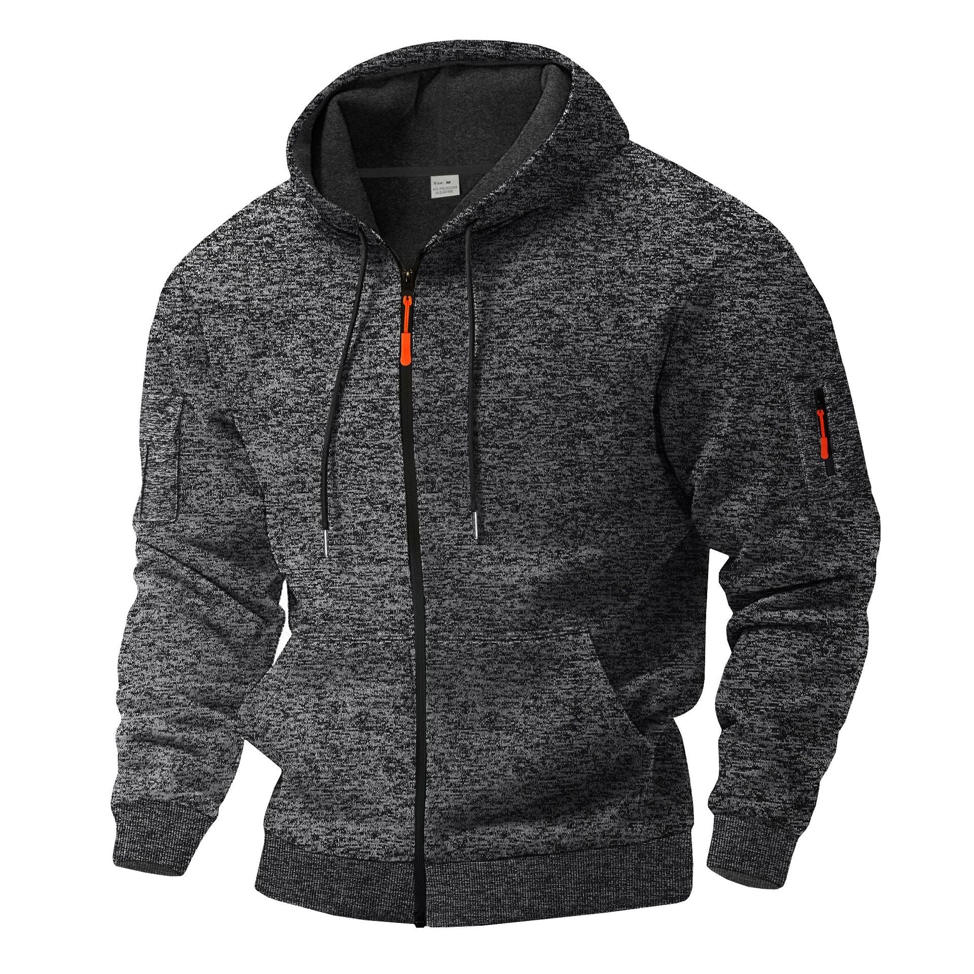 Herren sportlicher Kapuzenpullover mit atmungsaktiver Struktur und farblich abgesetzten Reißverschluss-Details R&B