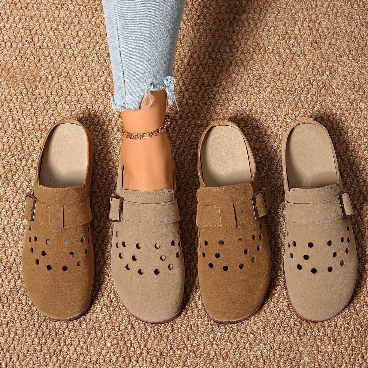 Damen Bequeme Clogs mit modischem Lochmuster und verstellbarem Riemen