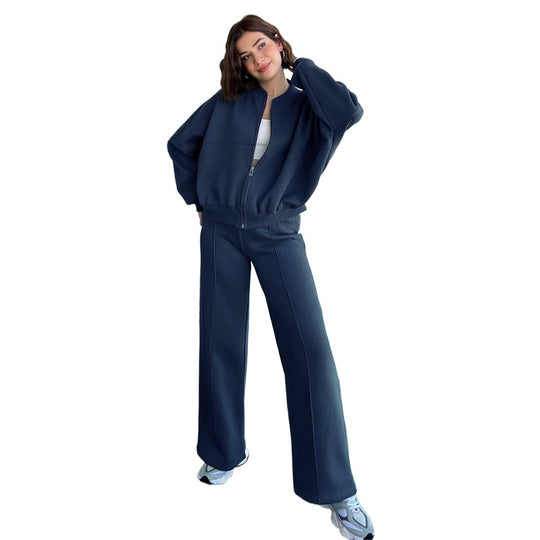 Damen lässiges Freizeit-Set aus weichem Sweatstoff mit hohem Kragen und weitem Schnitt R&B