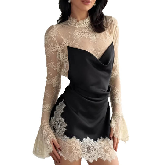 Damen Chiffon Abendkleid mit eleganten Spitzendetails und schwingenden Ärmeln R&B