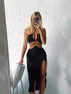 Damen Maxikleid mit raffinierten Cut-Outs und verführerischen Rüschendetails R&B