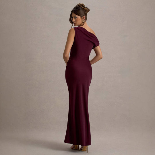Damen elegantes, schulterfreies Maxi-Kleid mit fließendem Schnitt und Raffungen R&B