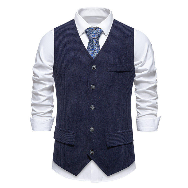Herren elegante Anzugweste im klassischen Herringbone-Design mit praktischen Taschen R&B