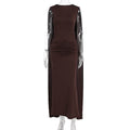 Damen Elegantes Maxikleid mit Raffungen und transparenten Ärmeln R&B