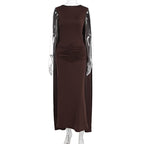 Damen Elegantes Maxikleid mit Raffungen und transparenten Ärmeln R&B