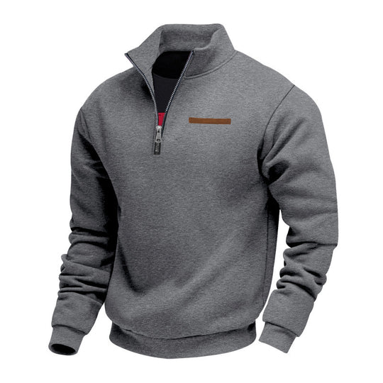 Herren nan Halbzip-Sweatshirt aus schwerem Fleece mit Stehkragen und verdeckter Brusttasche R&B