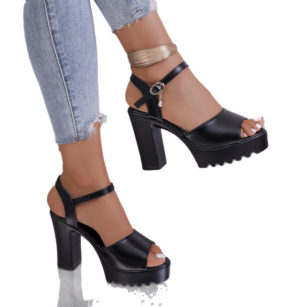Damen Plateau-High-Heels mit verstellbarem Riemendesign und komfortablem Blockabsatz R&B