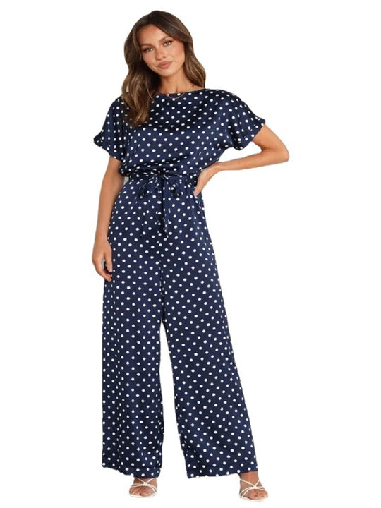 Damen Satin Jumpsuit mit weitem Bein und Taillengürtel R&B