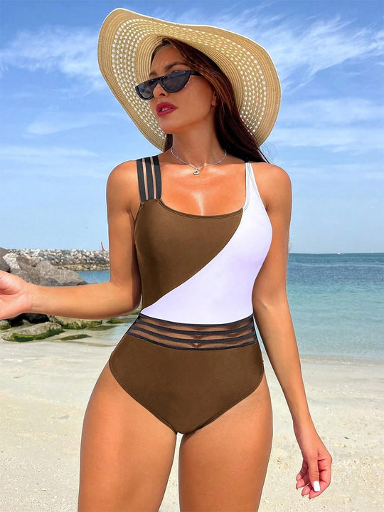 Damen Sportlicher Einteiler Badeanzug mit innovativem Schnitt R&B