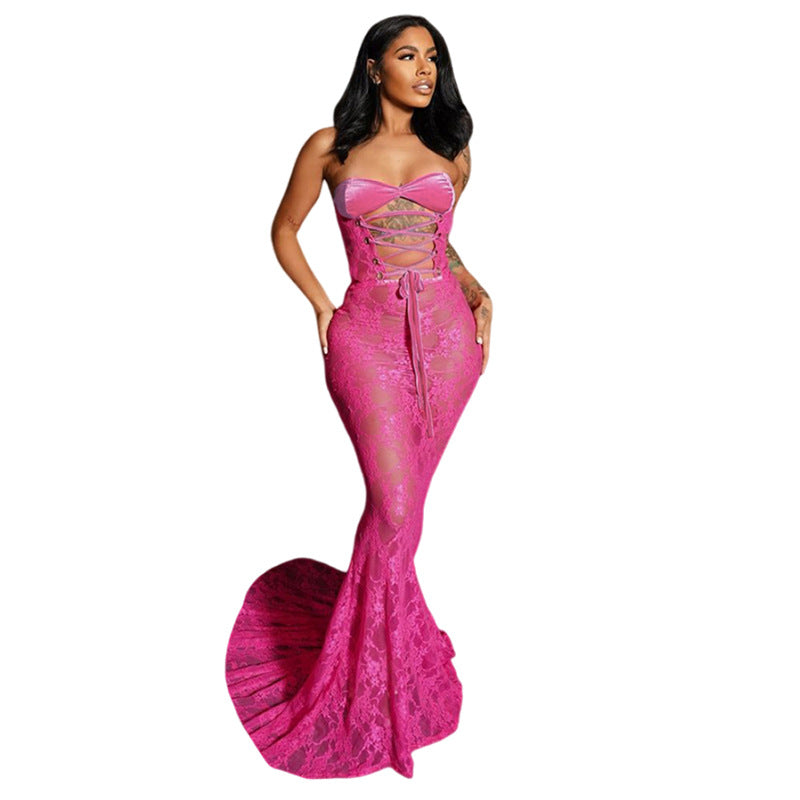 Damen Strapless Spitzenkleid mit raffinierter Schnürung R&B