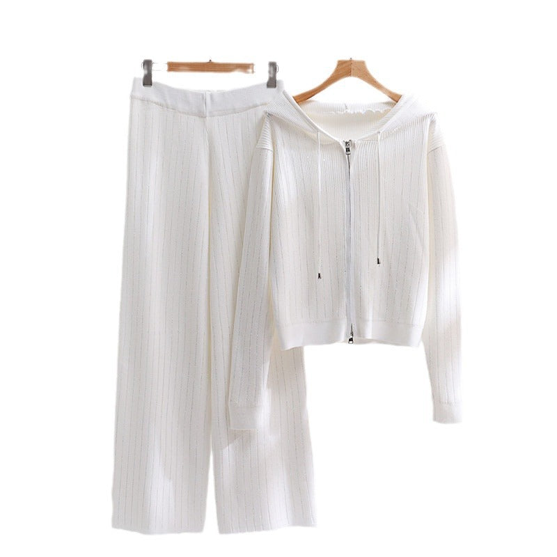 Damen modisches Loungewear-Set mit hohem Kragen und Reißverschluss R&B