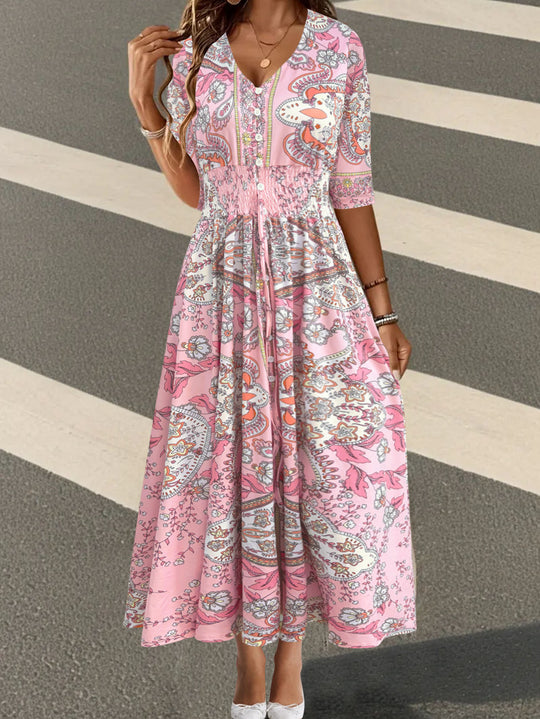 Damen Maxikleid mit floralem Paisleymuster und schmeichelndem V-Ausschnitt R&B
