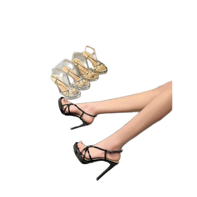 Damen Plateau High Heel Sandalen mit funkelndem Riemendesign R&B