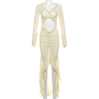 Damen Maxikleid mit raffinierten Rüschen und innovativem Cut-Out-Design R&B