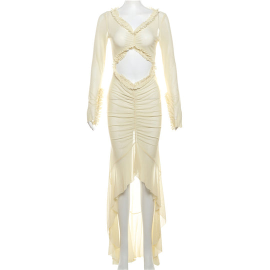 Damen Maxikleid mit raffinierten Rüschen und innovativem Cut-Out-Design R&B