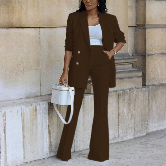 Damen elegantes Blazer-Set mit weitem Bein und Taillengürtel R&B