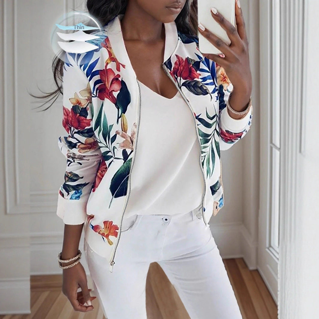Damen Blumenmuster Bomberjacke R&B