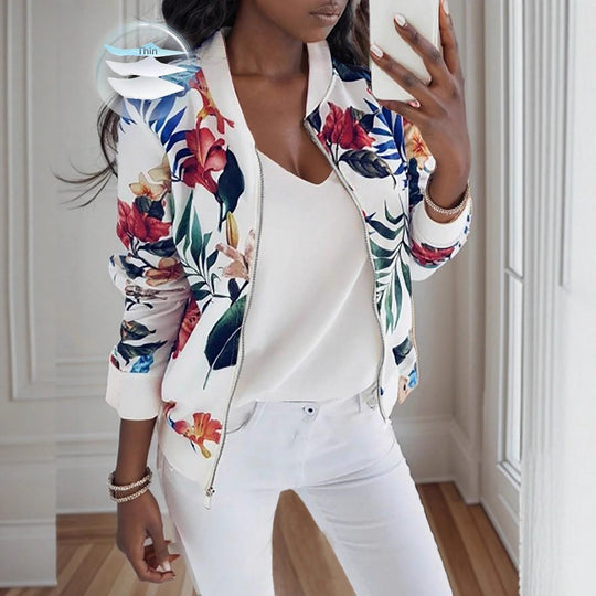 Damen Blumenmuster Bomberjacke R&B