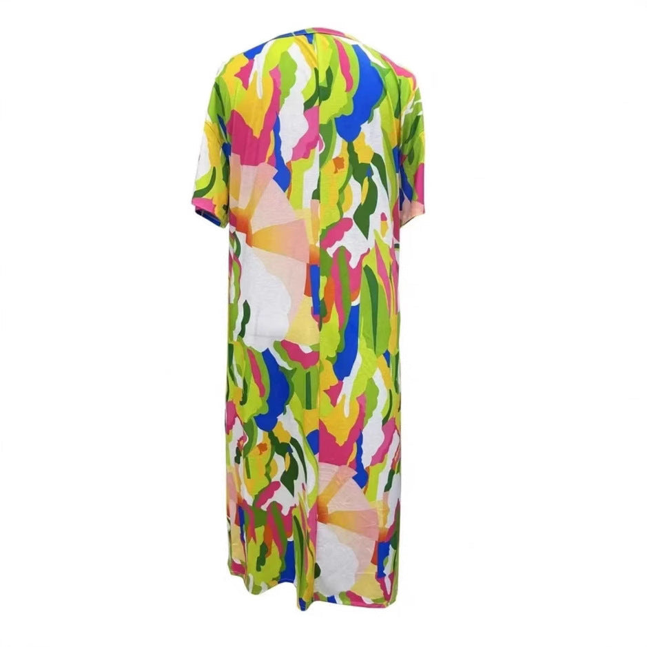 Damen Maxikleid im Boho-Stil mit tiefem V-Ausschnitt R&B
