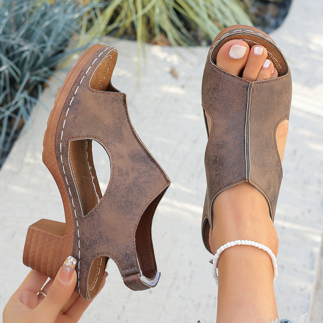 Damen Elegante Sommer-Sandaletten mit ausgeschnittenem Design und bequemer Blockabsatz R&B
