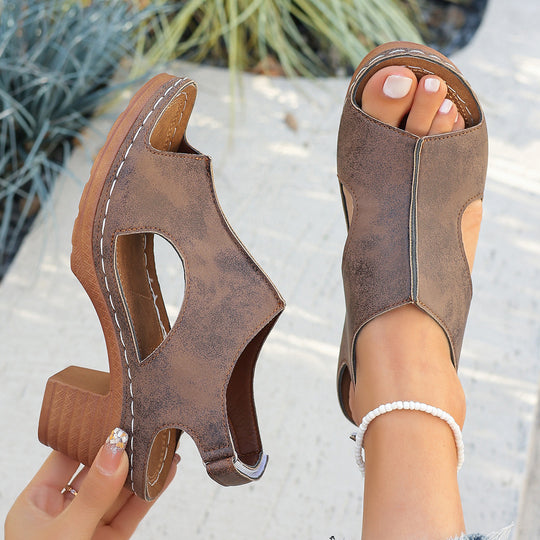Damen Elegante Sommer-Sandaletten mit ausgeschnittenem Design und bequemer Blockabsatz R&B