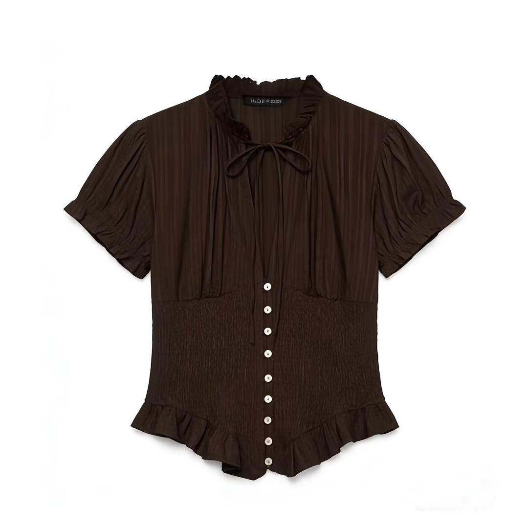 Damen Rüschenbluse mit geschlitztem Kragen und Knopfdetails R&B