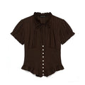 Damen Rüschenbluse mit geschlitztem Kragen und Knopfdetails R&B