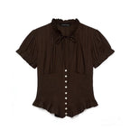 Damen Rüschenbluse mit geschlitztem Kragen und Knopfdetails R&B