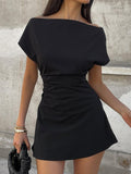Damen Elegantes Kleid mit asymmetrischem Ausschnitt und Raffung R&B
