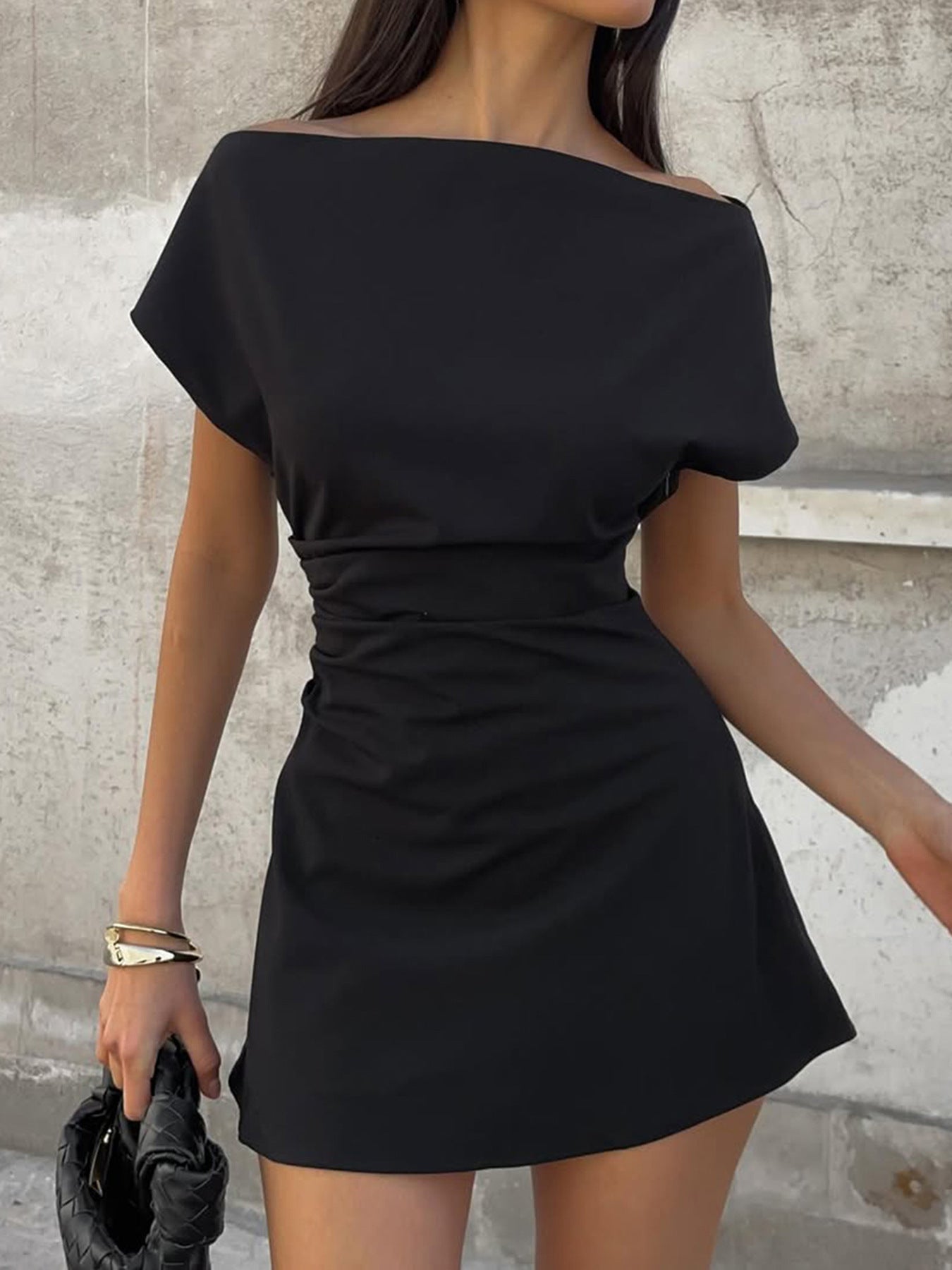 Damen Elegantes Kleid mit asymmetrischem Ausschnitt und Raffung R&B