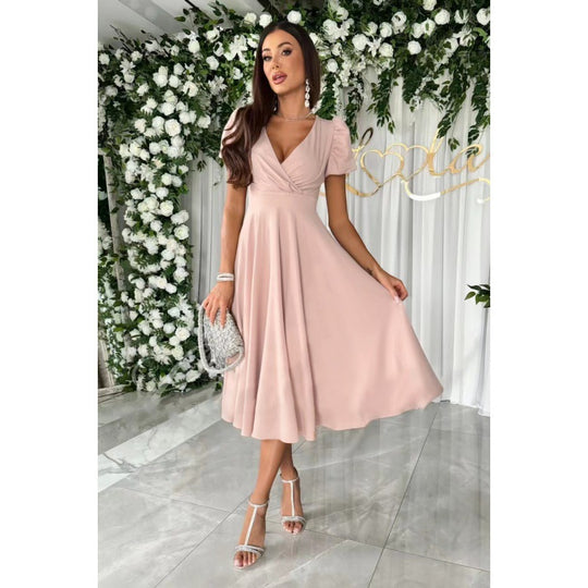 Damen Elegantes A-Linien Midi Kleid mit weichen Falten R&B