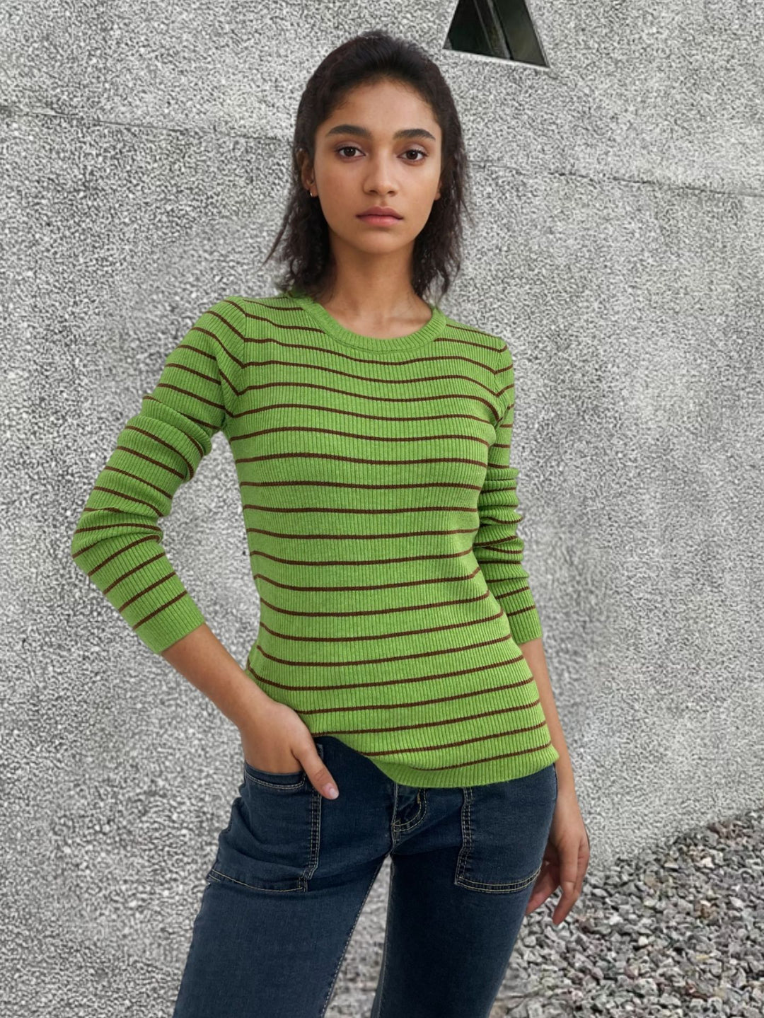 Damen Langarmshirt mit feinen Streifen und weitem Schnitt R&B