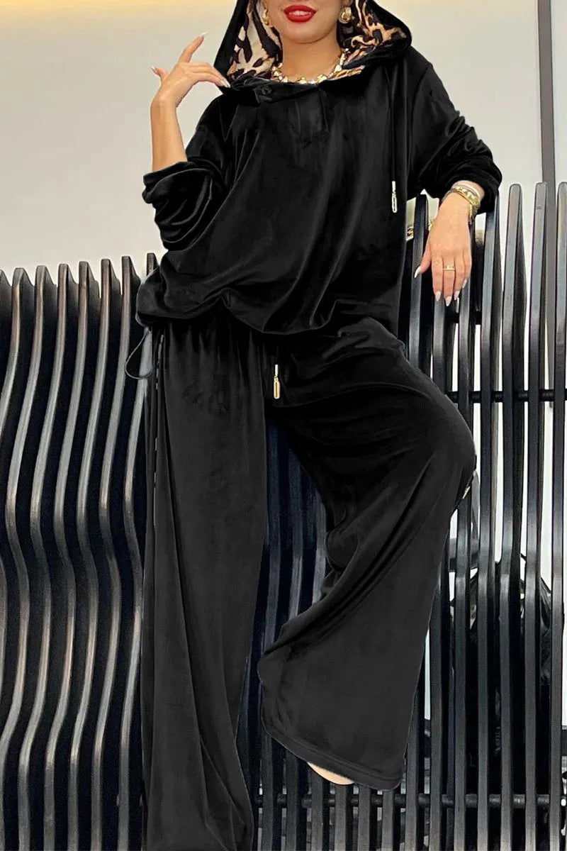 Damen Sportliches Loungewear-Set aus weichem Velours mit Kapuze R&B
