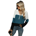 Damen Lässiger Pullover mit hohem Kragen und kontrastierenden Streifen R&B