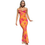 Damen Maxikleid mit floralen Akzenten und elegantem Wasserfall-Ausschnitt R&B