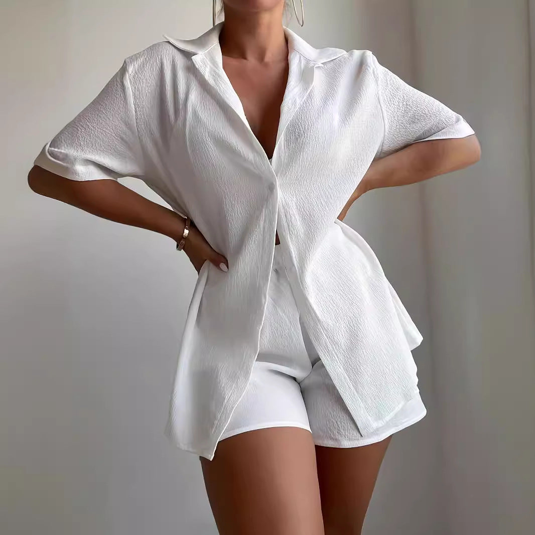 Damen Leichtes kurzärmliges Hemd mit strukturiertem Design R&B